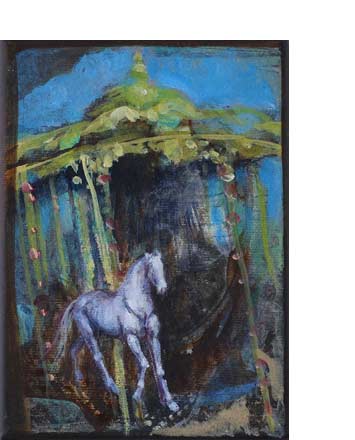 © Natalija Šeruga Golob; Postcard to Walter Benjamin (No. 33), 2021, 18 x 13 cm, acrylic on canvas