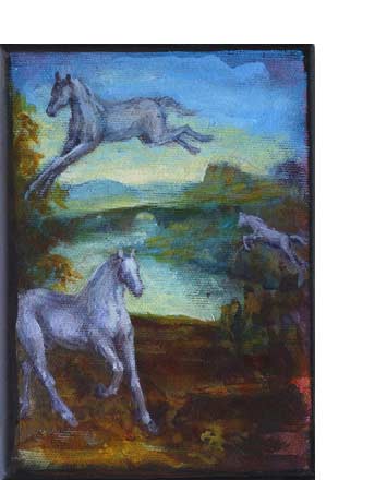 © Natalija Šeruga Golob; Postcard to Walter Benjamin (No. 44), 2021, 18 x 13 cm, acrylic on canvas