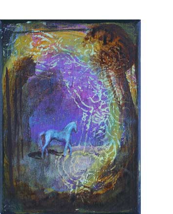 © Natalija Šeruga Golob; Postcard to Walter Benjamin (No. 50), 2021, 18 x 13 cm, acrylic on canvas