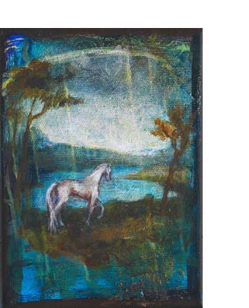 © Natalija Šeruga Golob; Postcard to Walter Benjamin (No. 84), 2021, 18 x 13 cm, acrylic on canvas